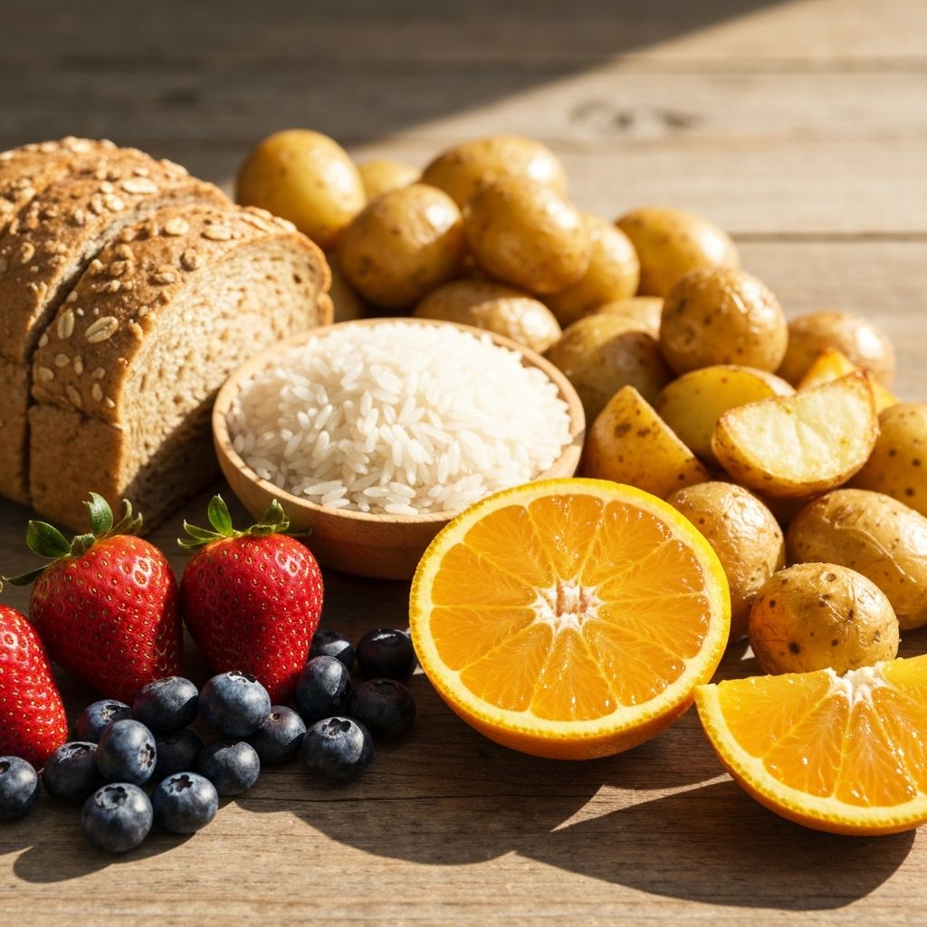 Carbohydrate sources including whole grains and fresh fruits